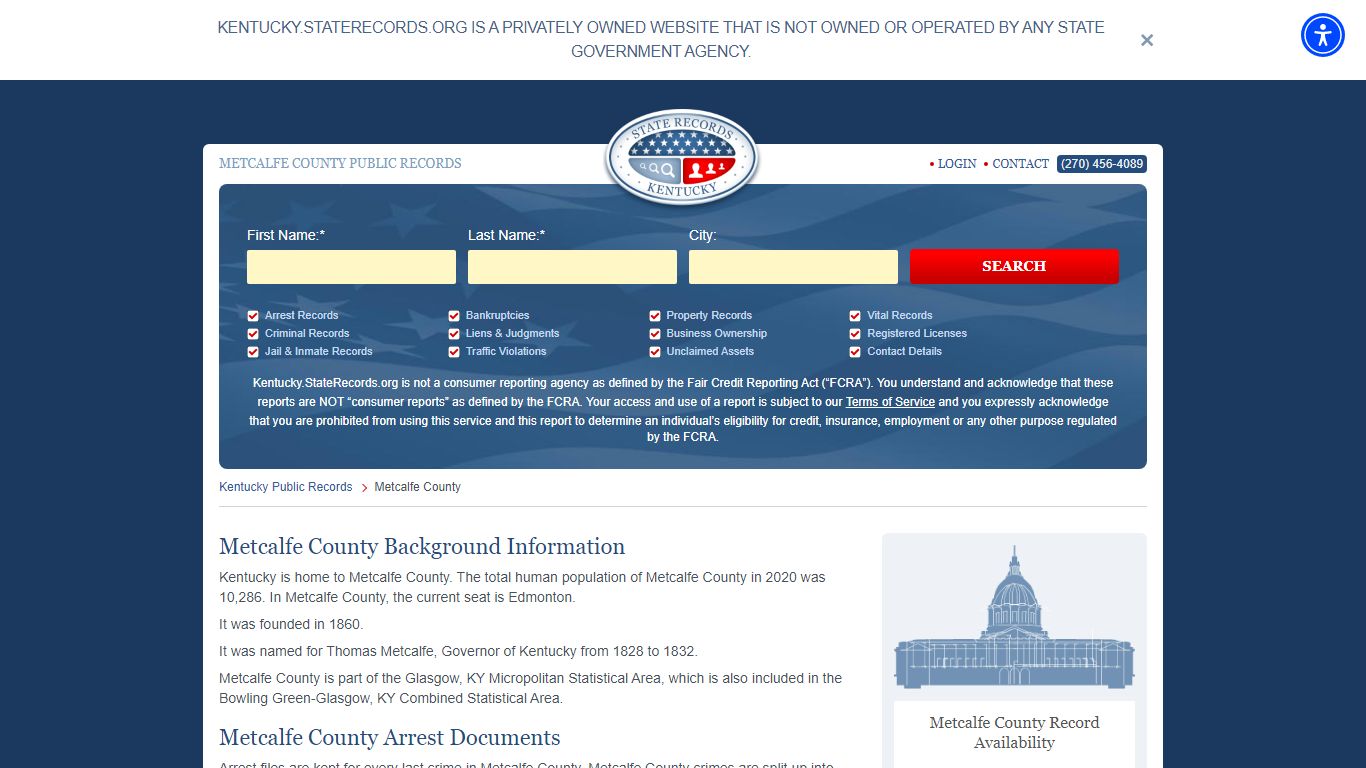 Metcalfe County Arrest, Court, and Public Records | StateRecords.org