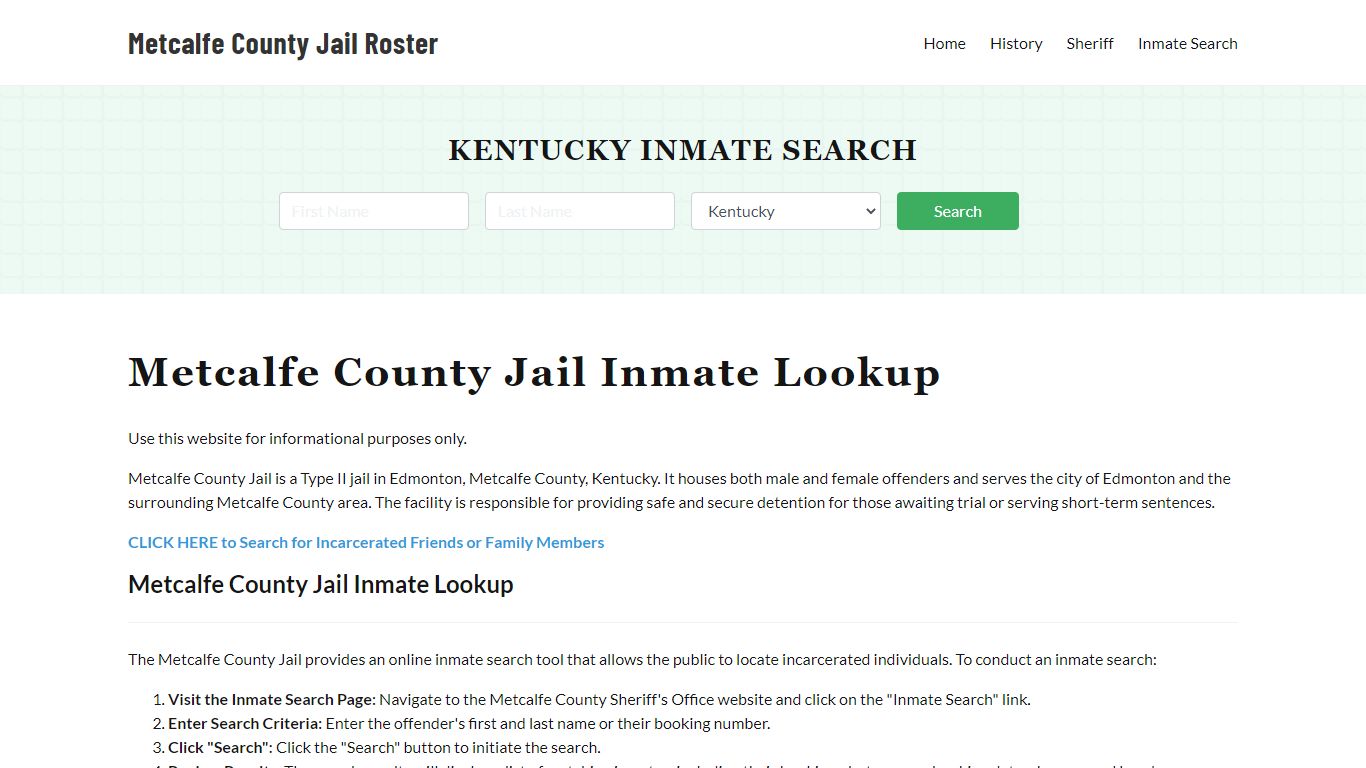 Metcalfe County Jail Roster Lookup, KY, Inmate Search