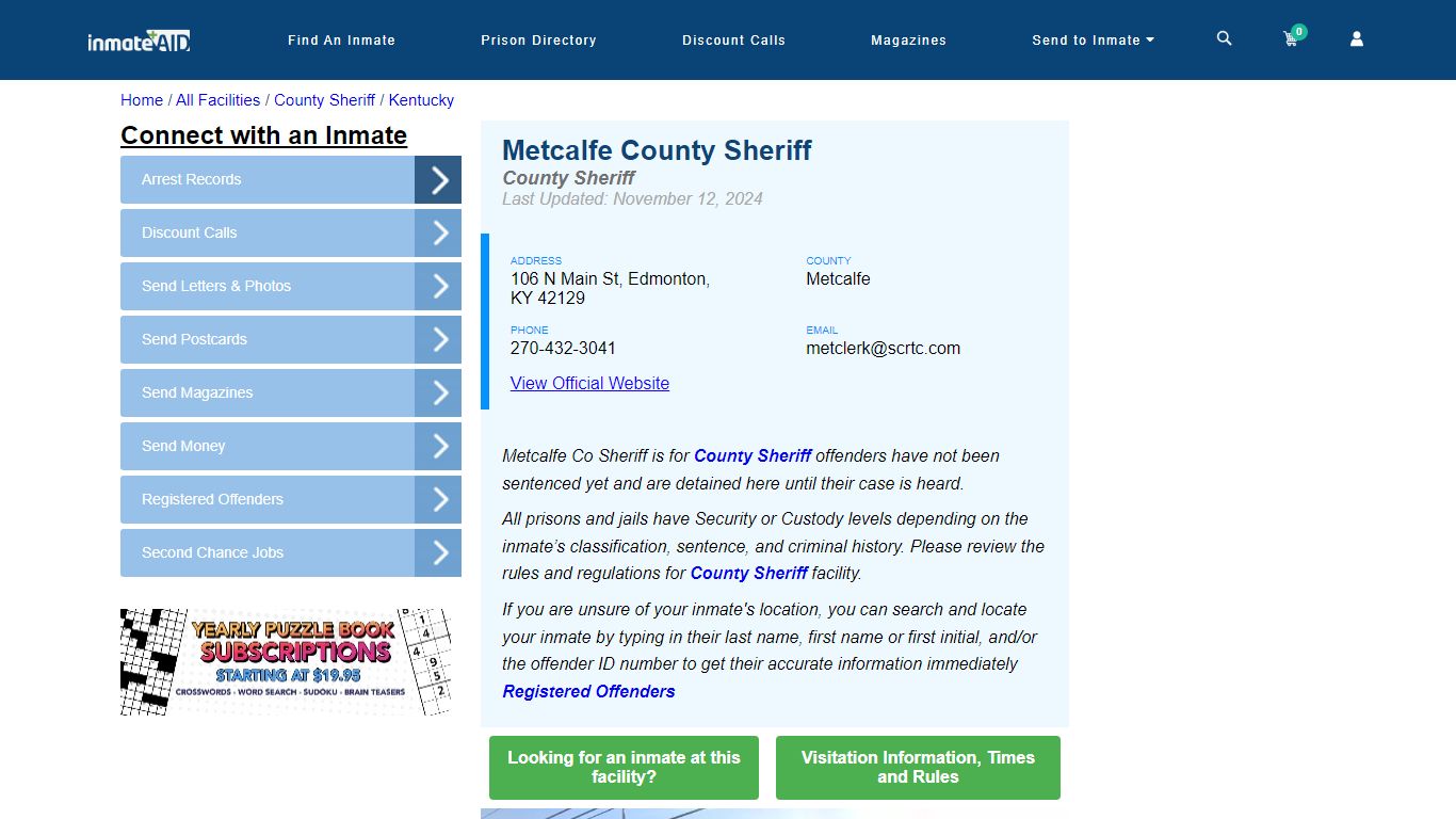 Metcalfe County Jail - Inmate Locator