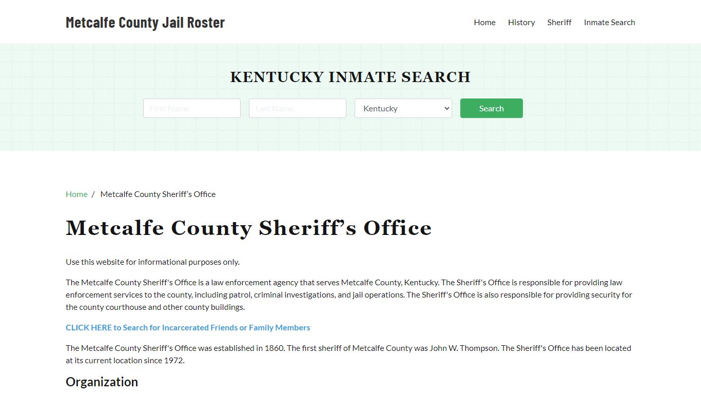 Metcalfe County Sheriff Office, KY, Arrest Warrants Search